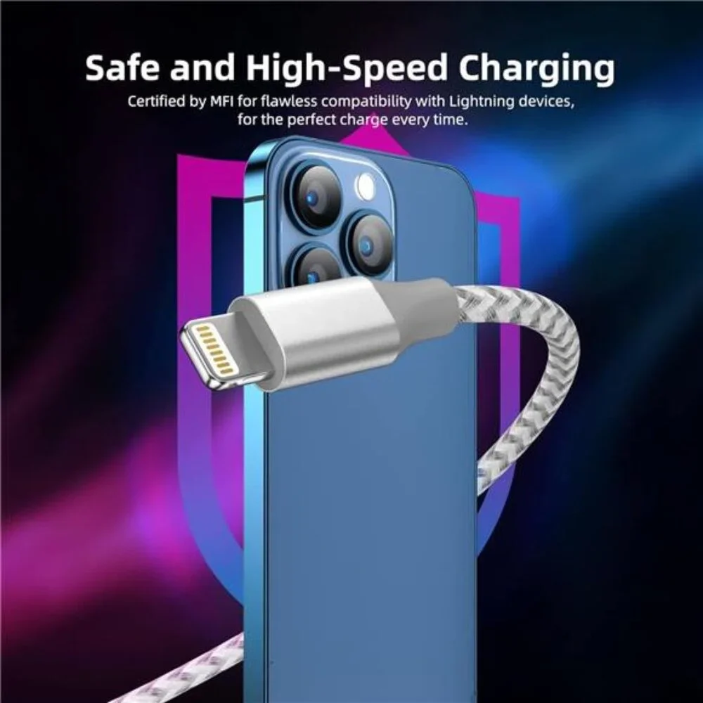 iPhone Charger 3 Pack 10 ft Apple MFi Certified Lightning Nylon Braided Cable